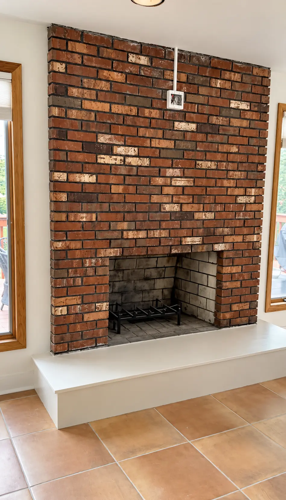 Original brick fireplace before Palladino plaster transformation in Wayne NJ