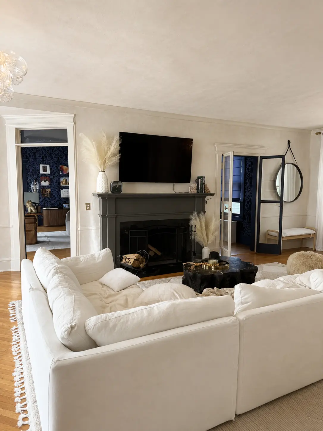 Limewash ceiling in a Westfield, NJ living room