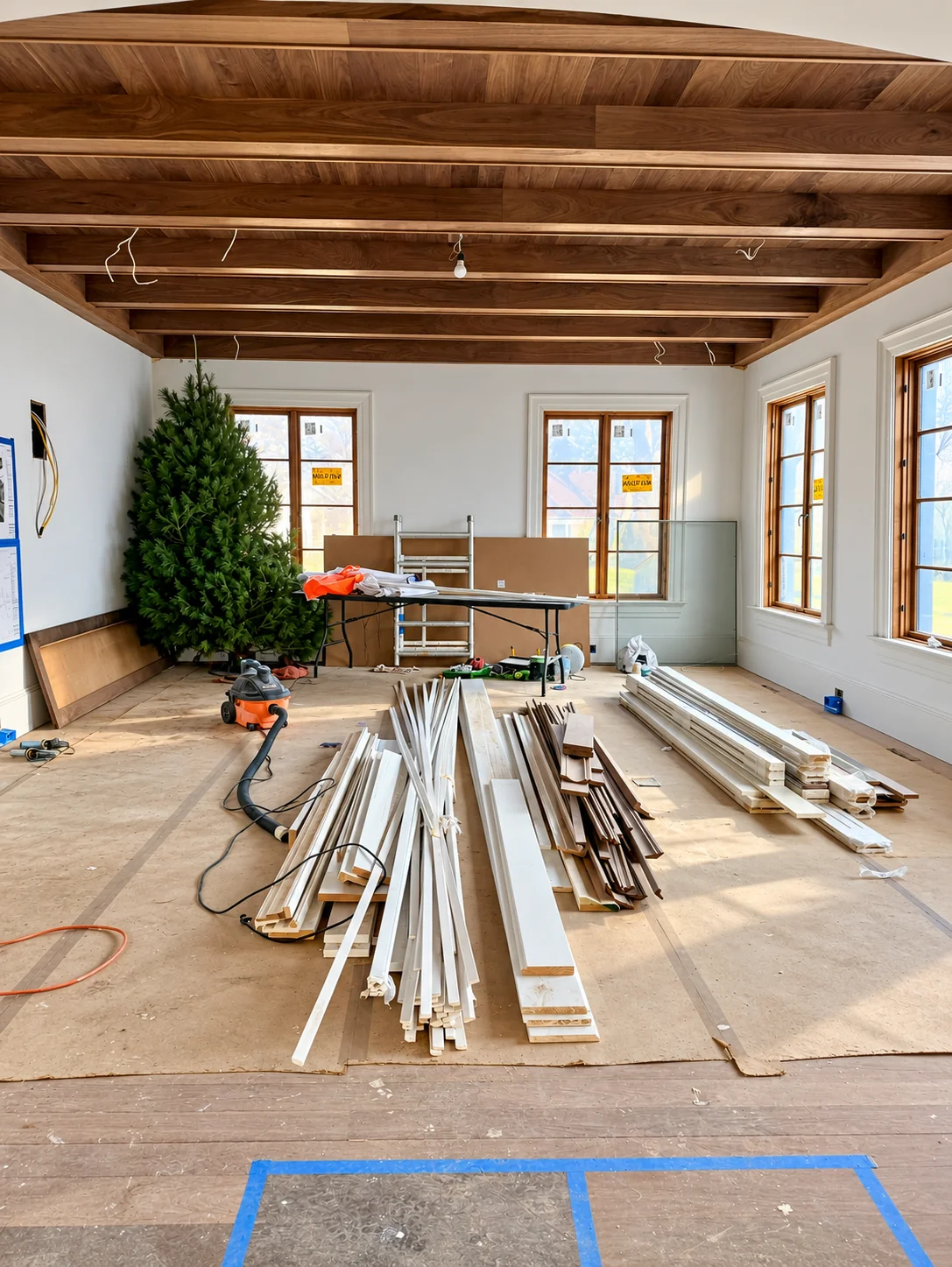 Walnut ceiling room during the construction stage of a Haworth NJ custom home