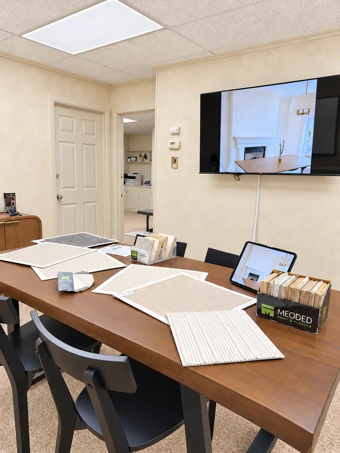Plaster finish samples at the All Time Paint & Plaster office in Wayne, NJ