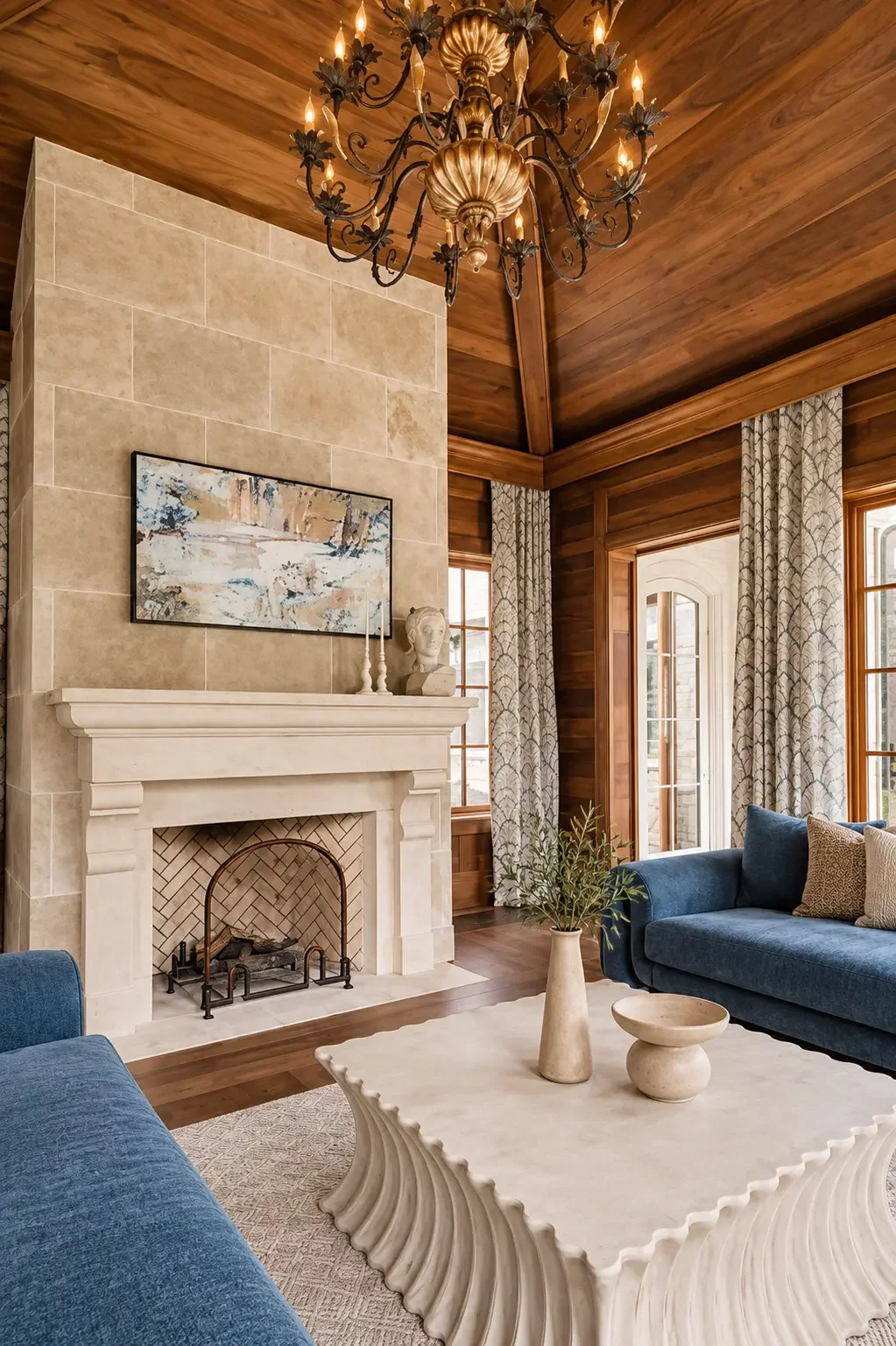 Completed vaulted fireplace room in Haworth, NJ